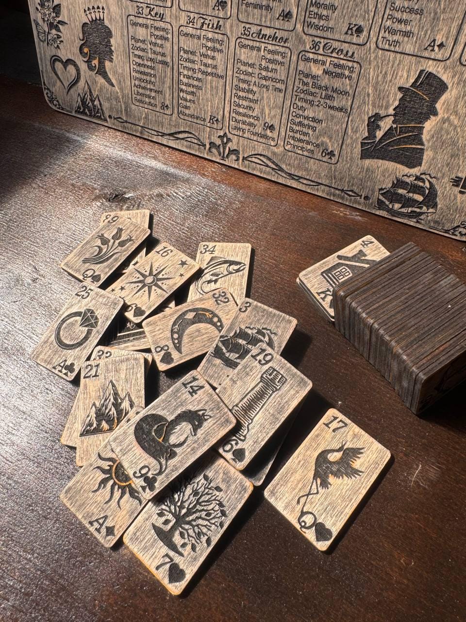 Lenormand Oracle Cards Set with Wooden Reading Board, Fortune Telling Deck, Divination Gift