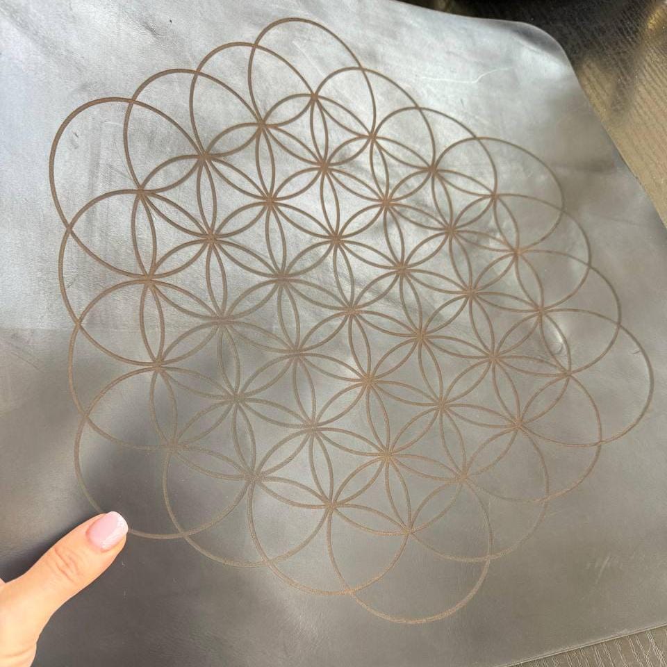 Engraved Leather Flower of Life Divination Mat