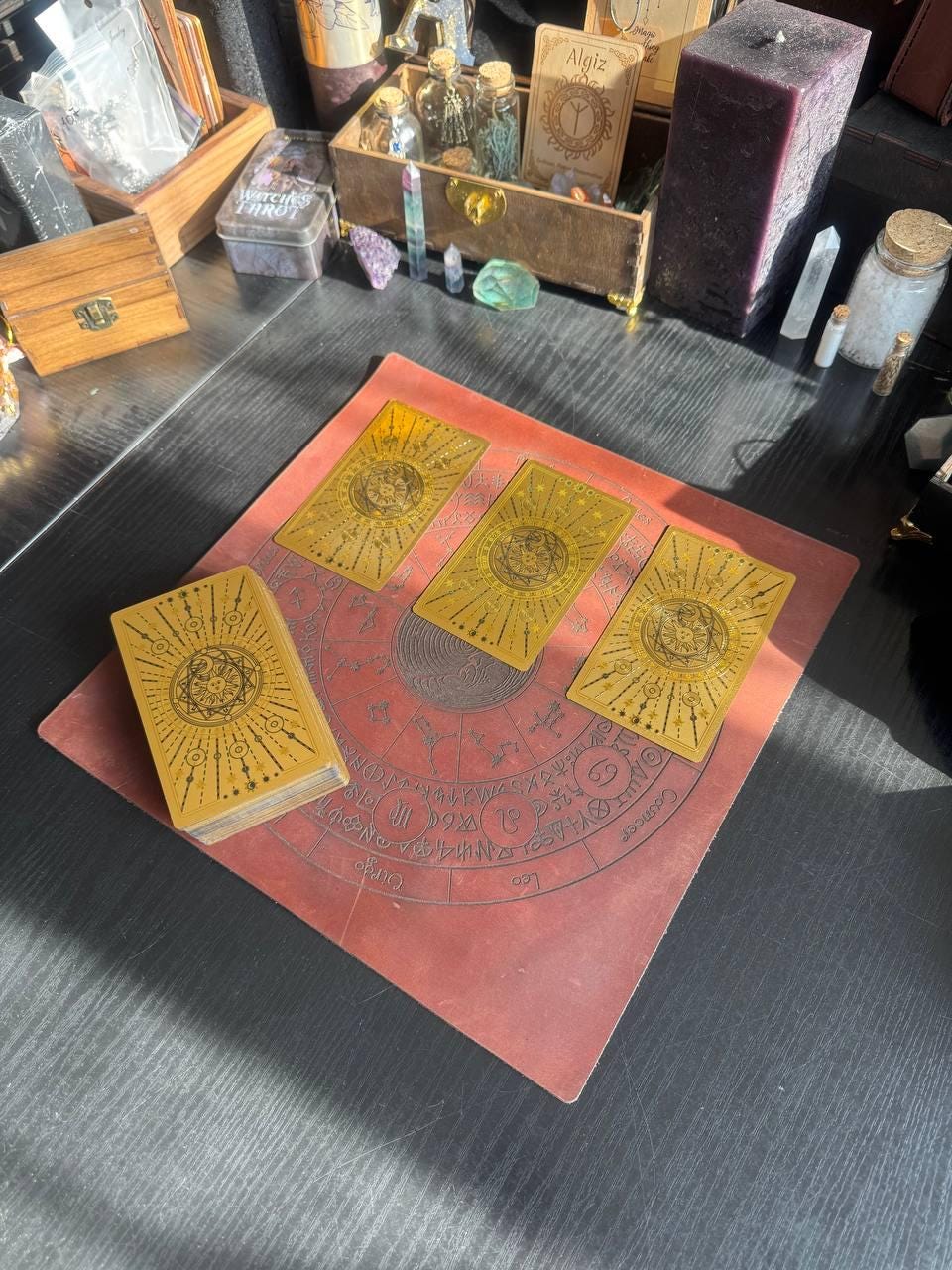 Engraved Leather Rune Mat with Zodiac Circle