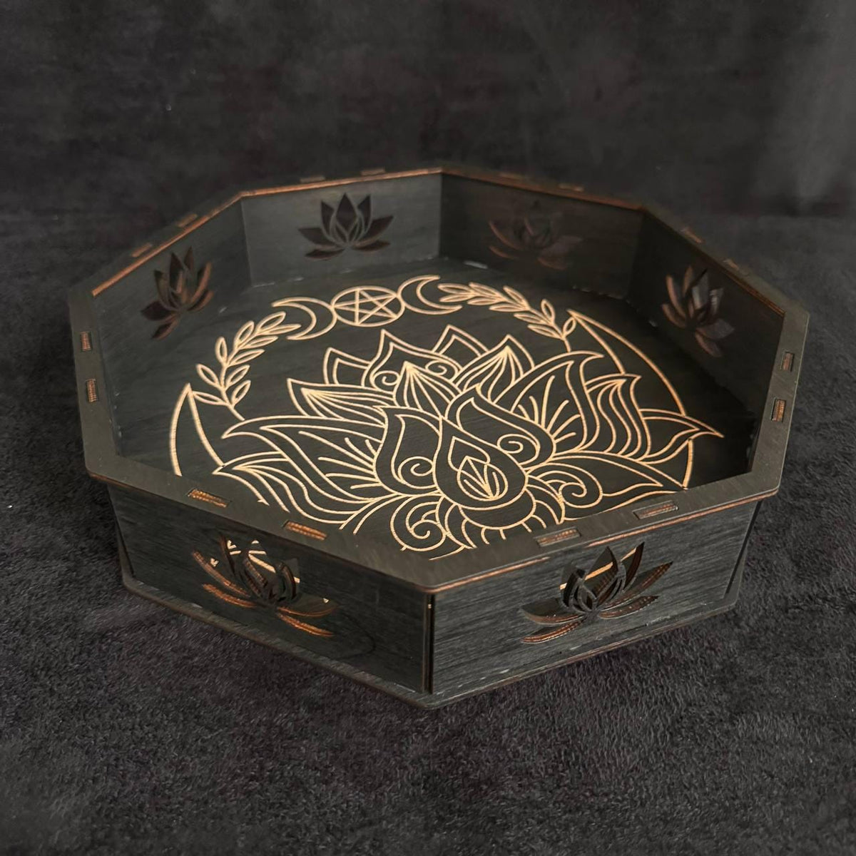 Personalized Lotus Altar Tray, 11 Inch Wenge Tarot & Crystal Display