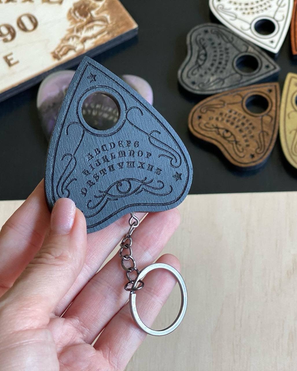 Wooden Planchette Keychain: Ouija Board Talking Board Accessory