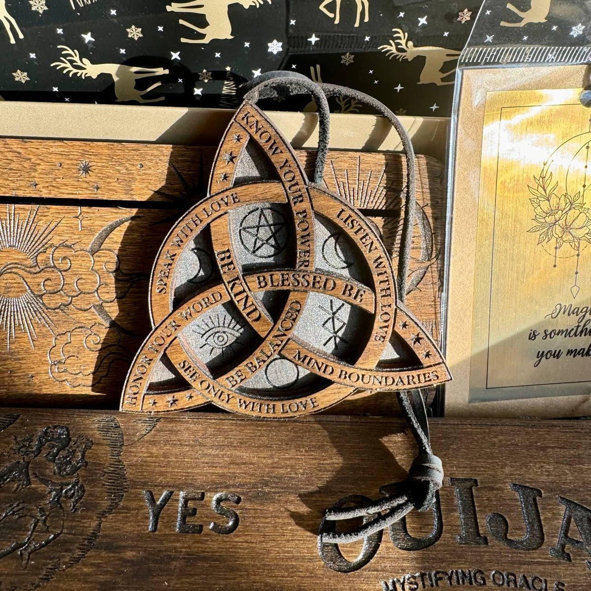 Witch Mystery Box with Wooden Ritual Tools, Pagan Altar Gift Set