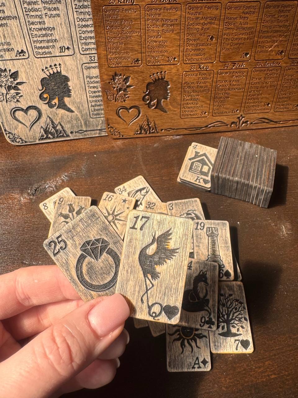 Lenormand Oracle Cards Set with Wooden Reading Board, Fortune Telling Deck, Divination Gift