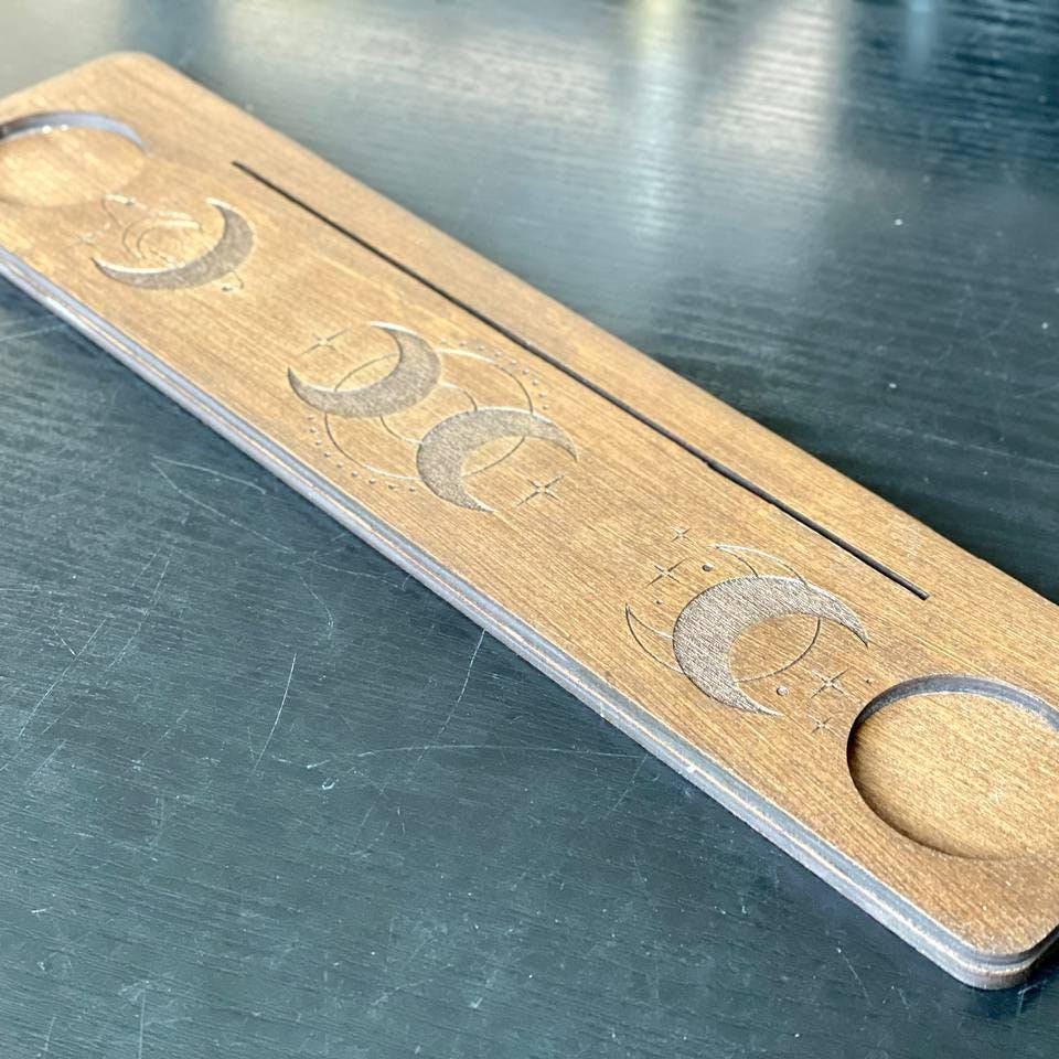 Personalized Moon Tarot Card Holder with Candle Stands, Wooden Altar Display