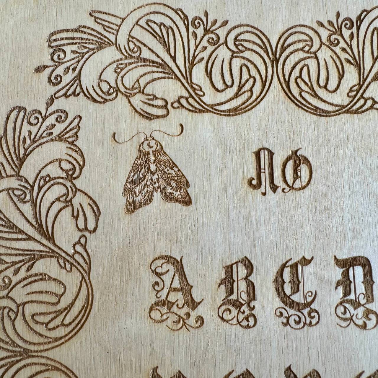 Wooden Ouija Board with Planchette, Engraved Spirit Board, Gothic Alphabet Talking Board