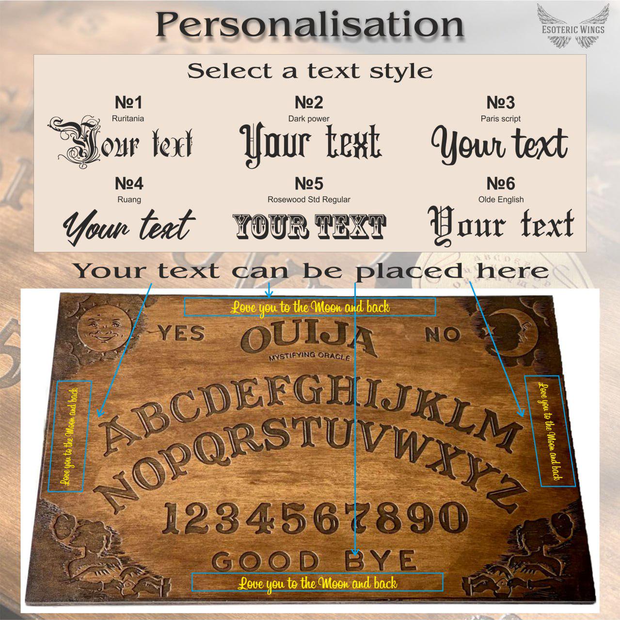 Personalized Wooden Ouija Board, Gothic Spirit Board, Occult Talking Board Set