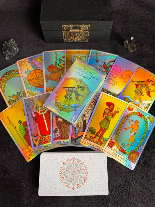 Holographic Rider Waite Tarot Deck Set, Personalized Box