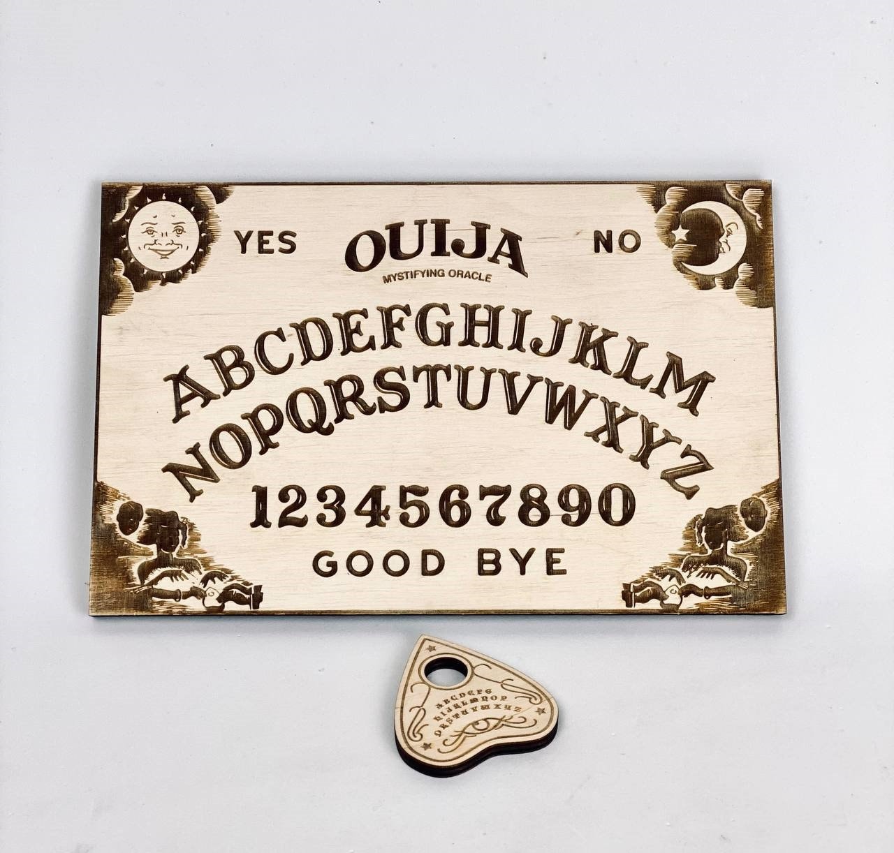 Wooden Ouija Board with Planchette – Vintage Spirit Board Divination Tool, Esoteric Gift
