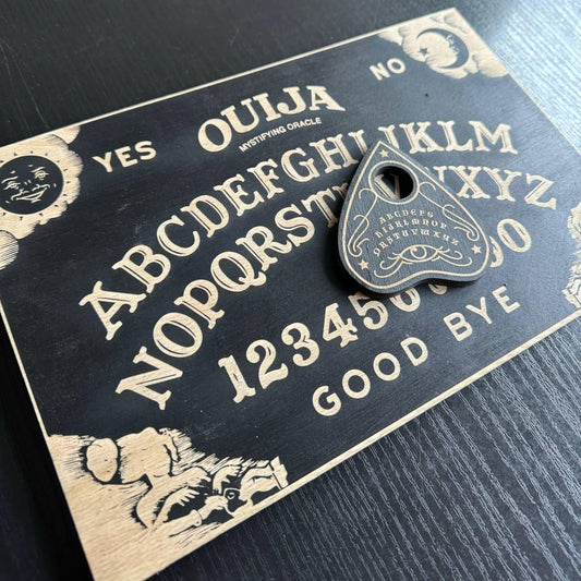 Black Wooden Ouija Board and Planchette Set: Esoteric Talking Spirit Board