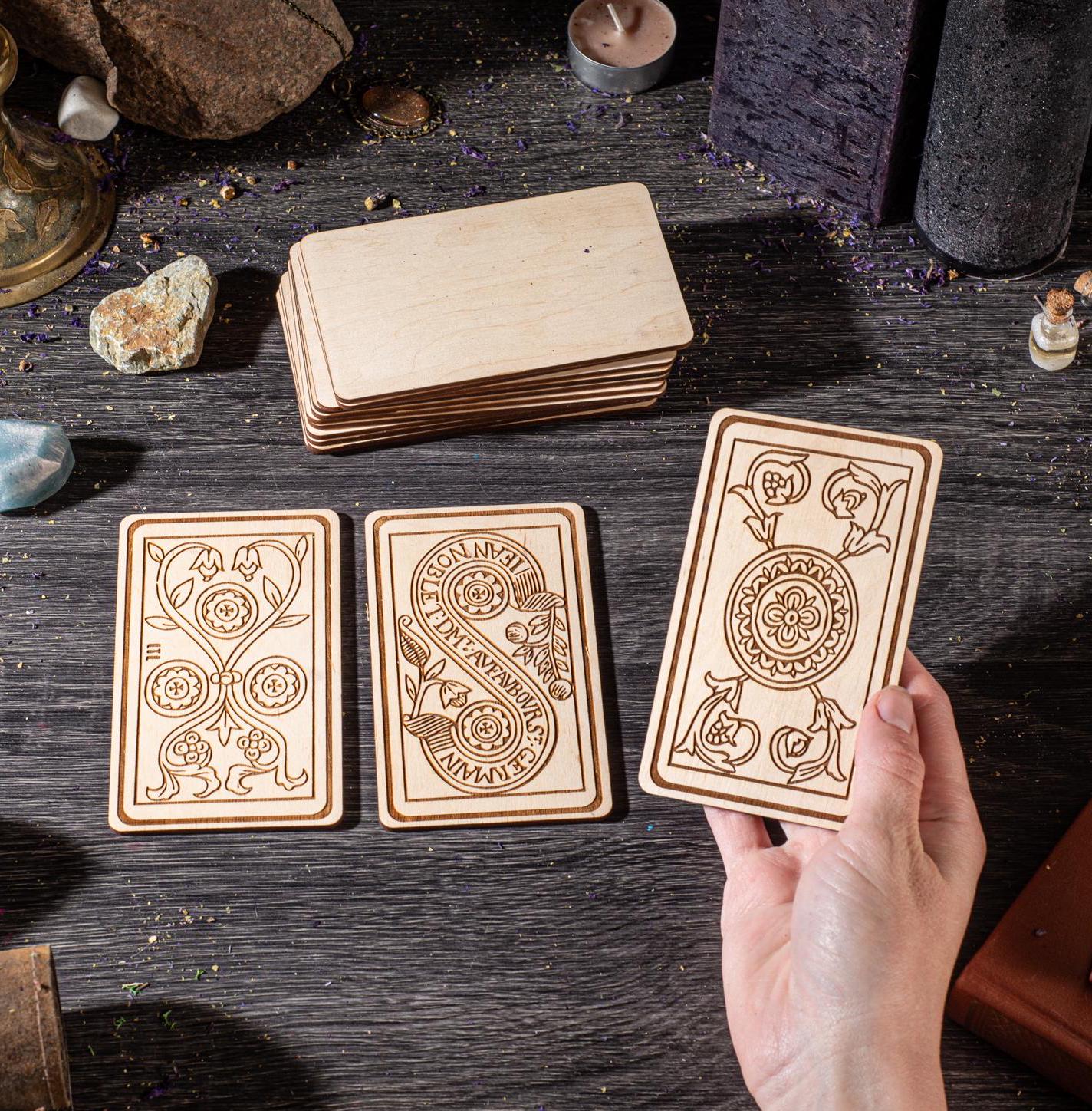 Wooden Tarot Pentacles Suit – Engraved Marseilles Cards, Personalized Gif