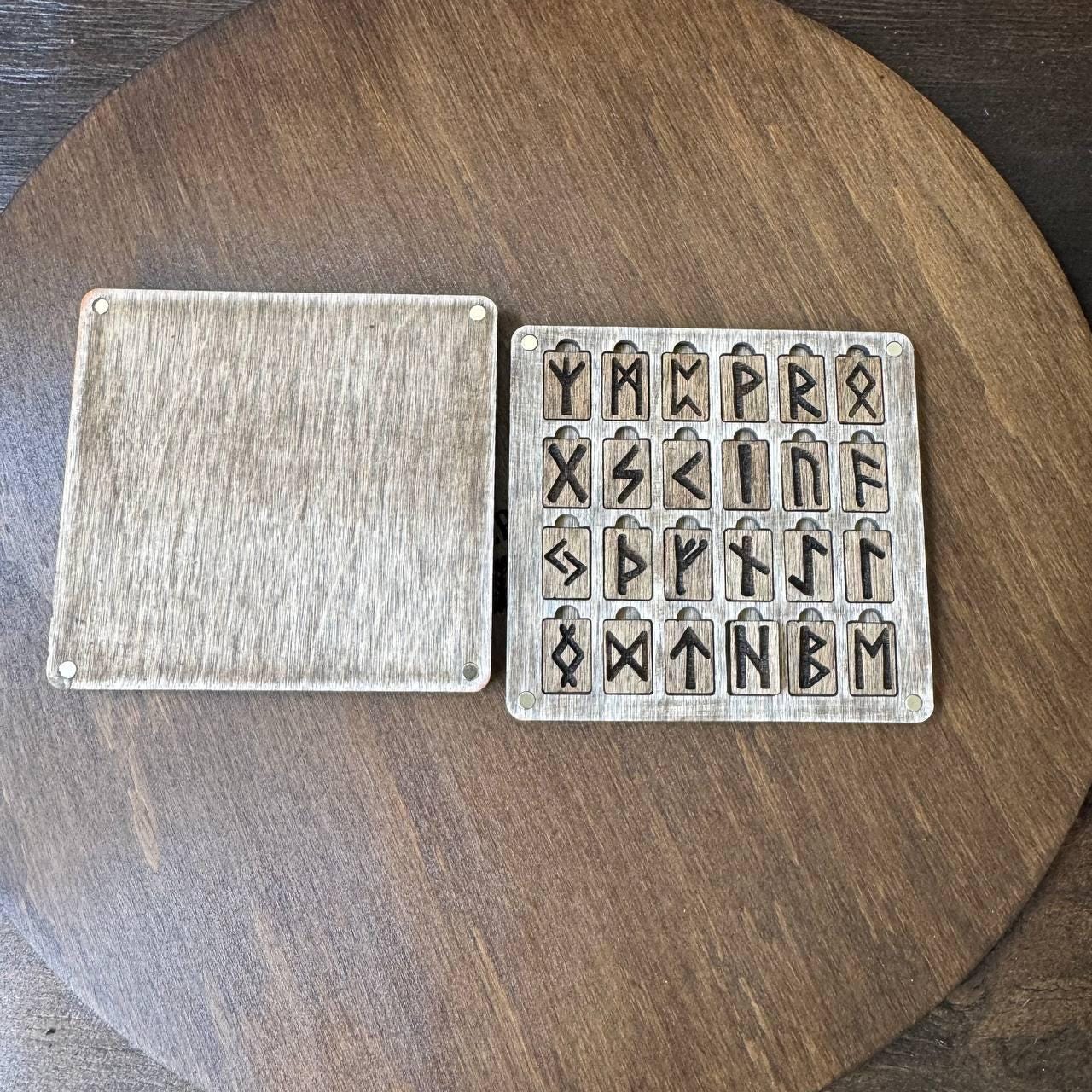 Mini Norse Runes Set with Celtic Cross Board, Wooden Divination Kit, Elder Futhark Runes