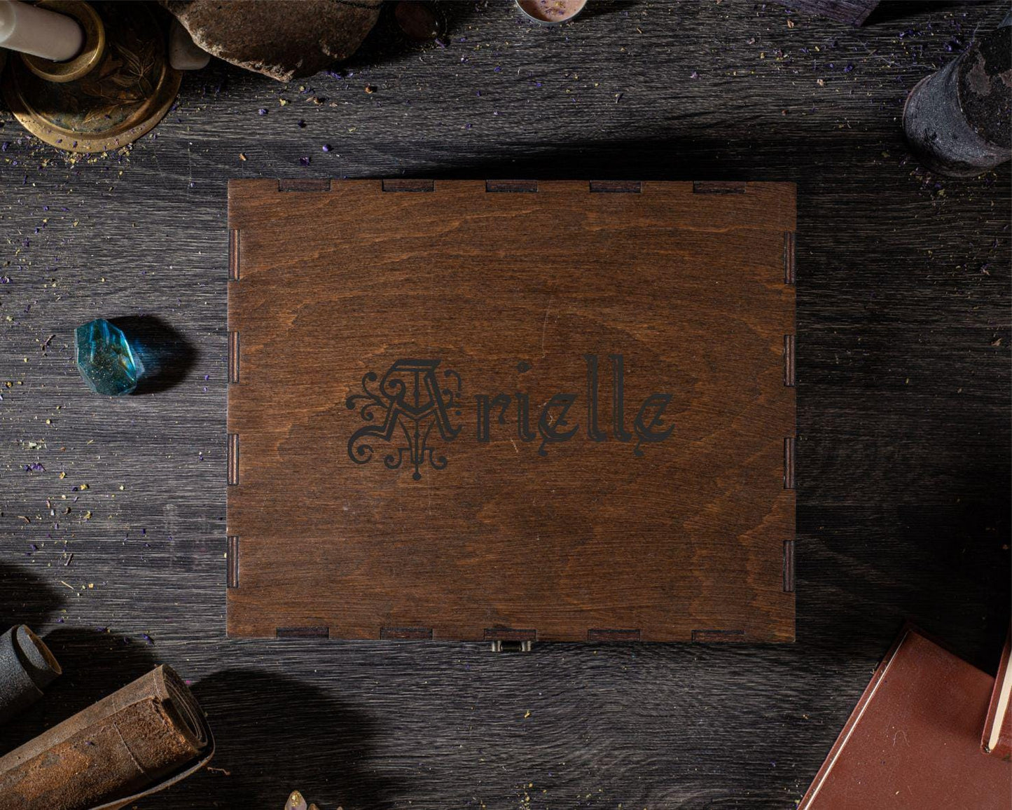 Engraved Wooden Mystery Box: Witch Gift, Crystal Storage
