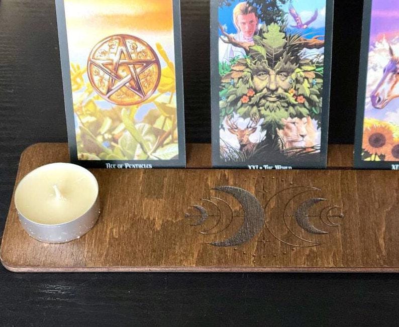 Personalized Three Card Tarot Holder, Engraved Rosewood Reading Stand