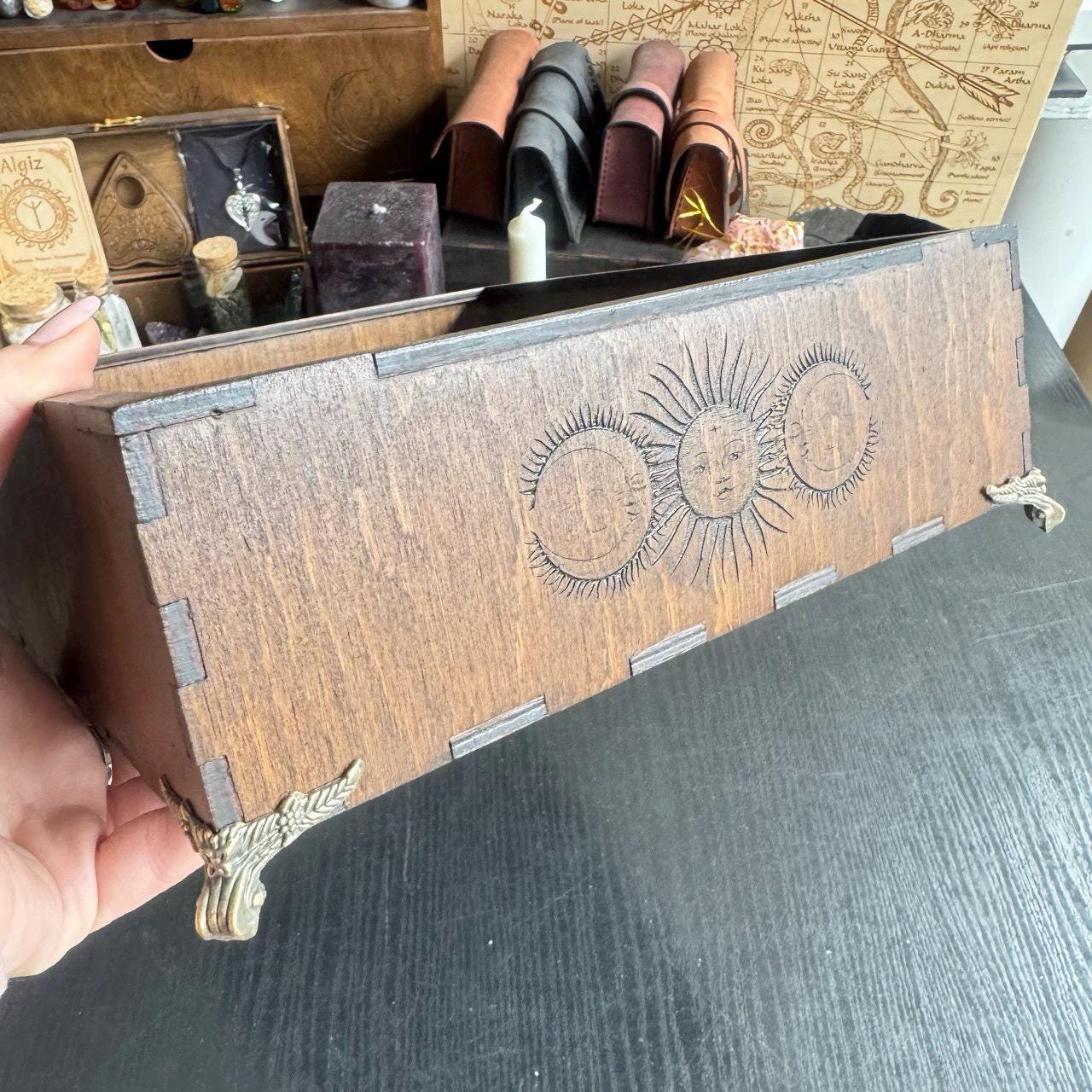 Personalized Wooden Witch Altar Box: Esoteric Magic Storage