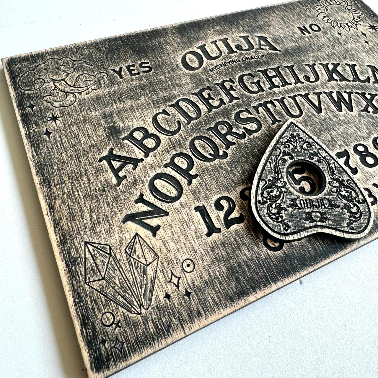 Wooden Ouija Board with Planchette: Magic Crystals Spirit Board