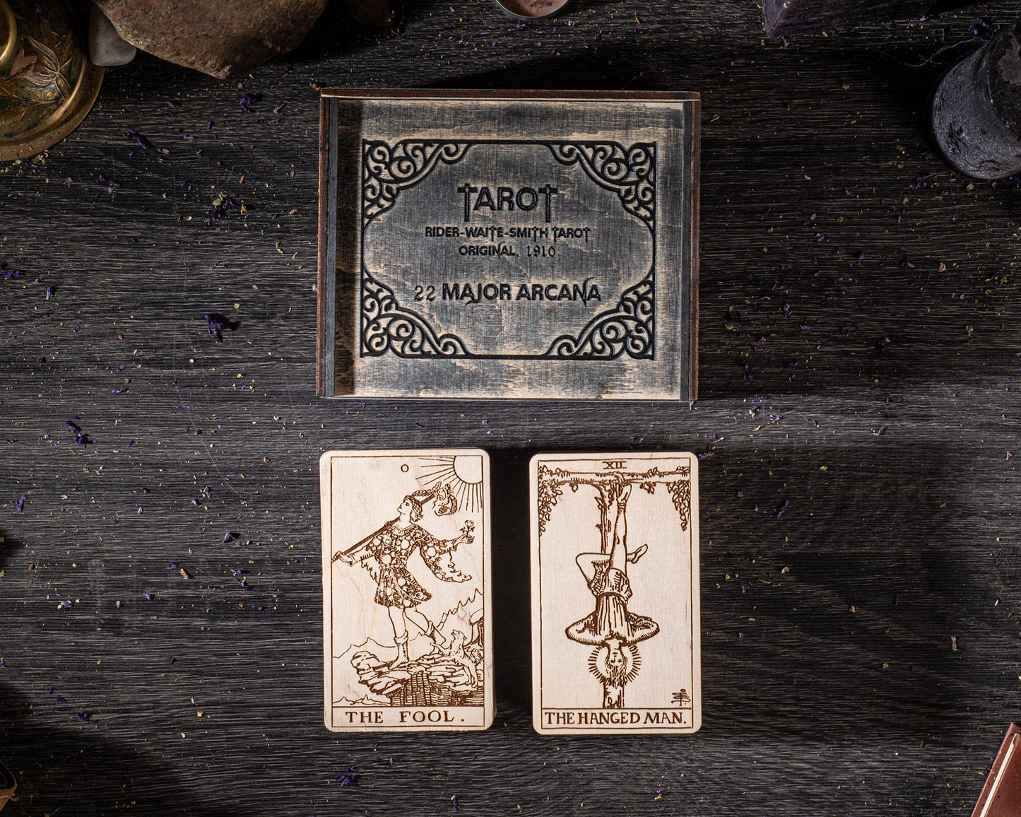 Wooden Tarot Cards 22 Major Arcana Rider Waite Natural Wood Engraved Deck with Box