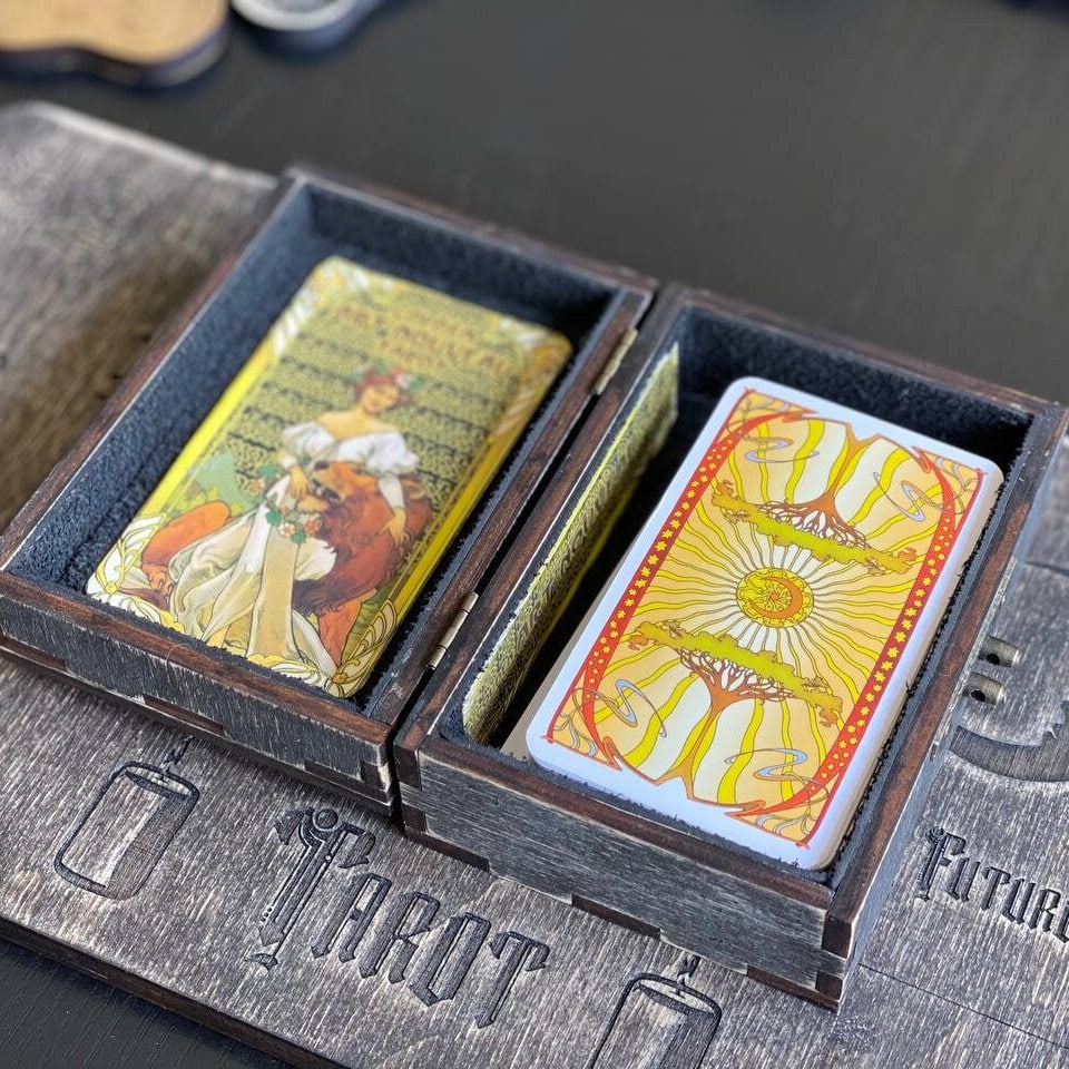 Art Nouveau Tarot Deck with Wooden Box & Reading Board Set