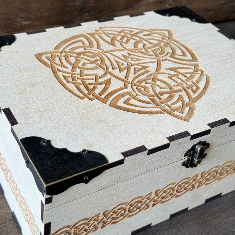 Celtic Wooden Tarot Box | Handcrafted Witchcraft Storage Chest & Altar Decor