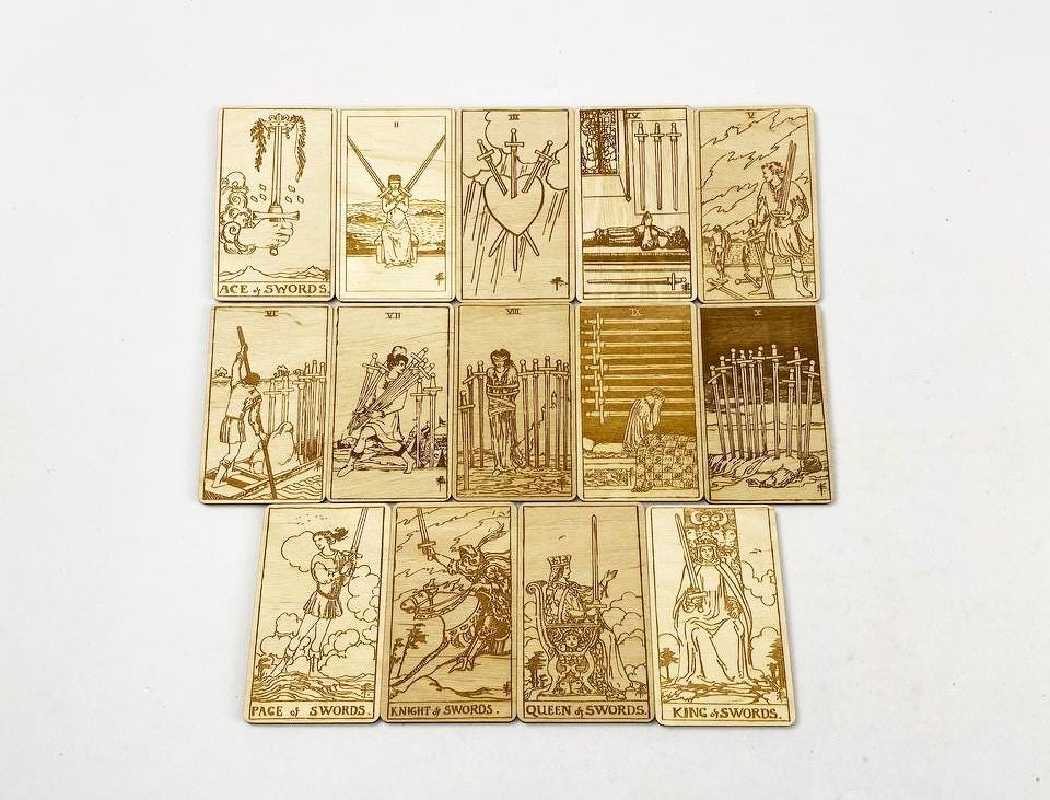 Wooden Tarot Cards Swords Suit Rider–Waite–Smith Engraved Deck Air Element