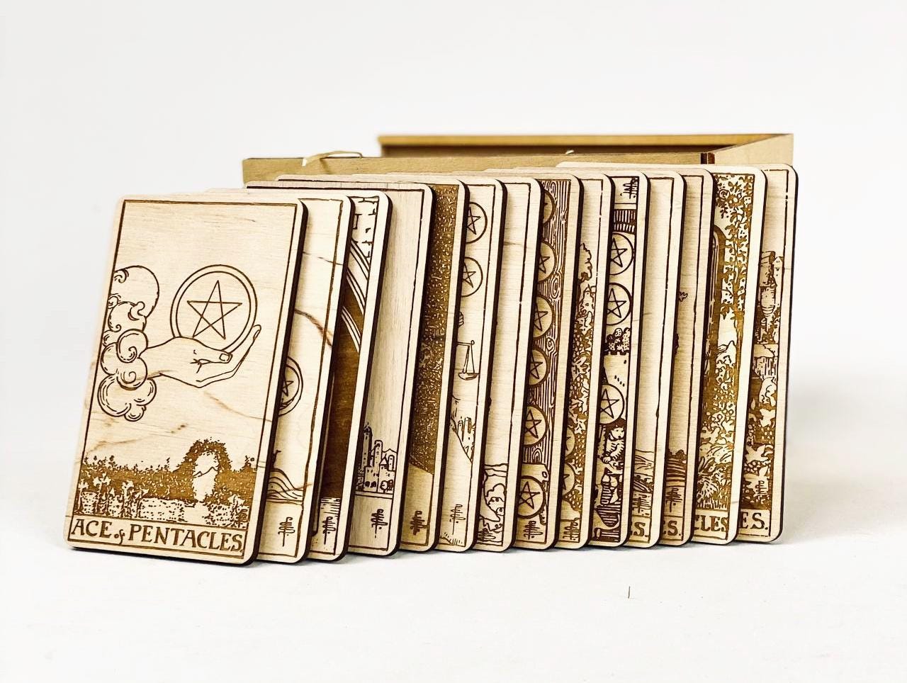 Wooden Tarot Cards Pentacles Suit Rider–Waite–Smith Engraved Deck Earth Element