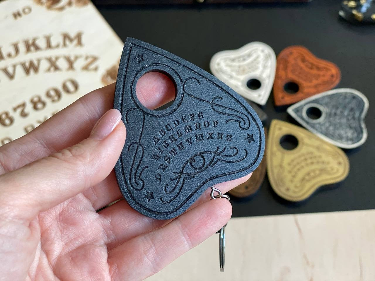 Wooden Planchette Keychain: Ouija Board Talking Board Accessory