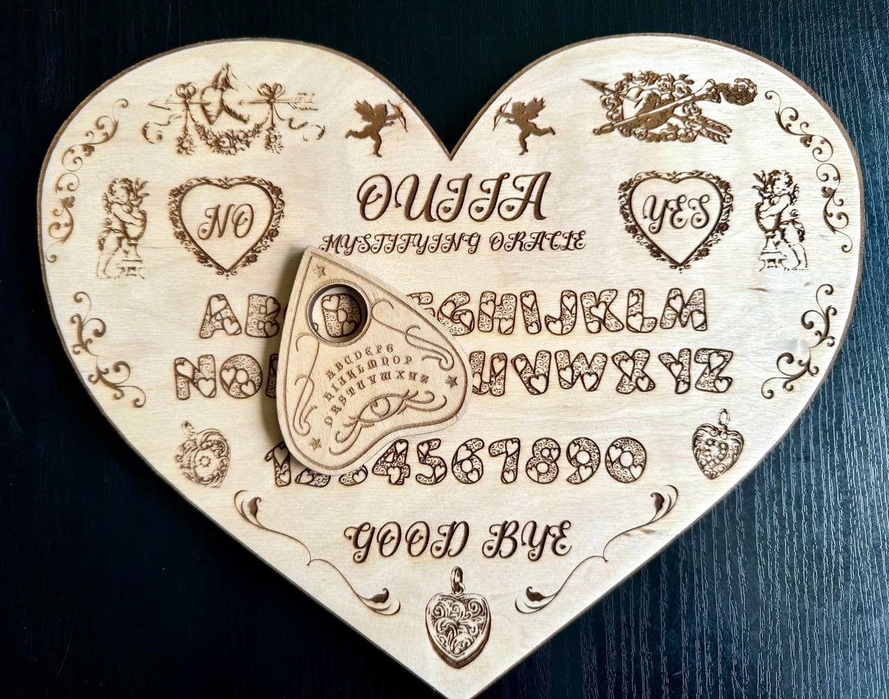 Love Ouija Board Heart Shape with Planchette, Romantic Witch Gift Decor