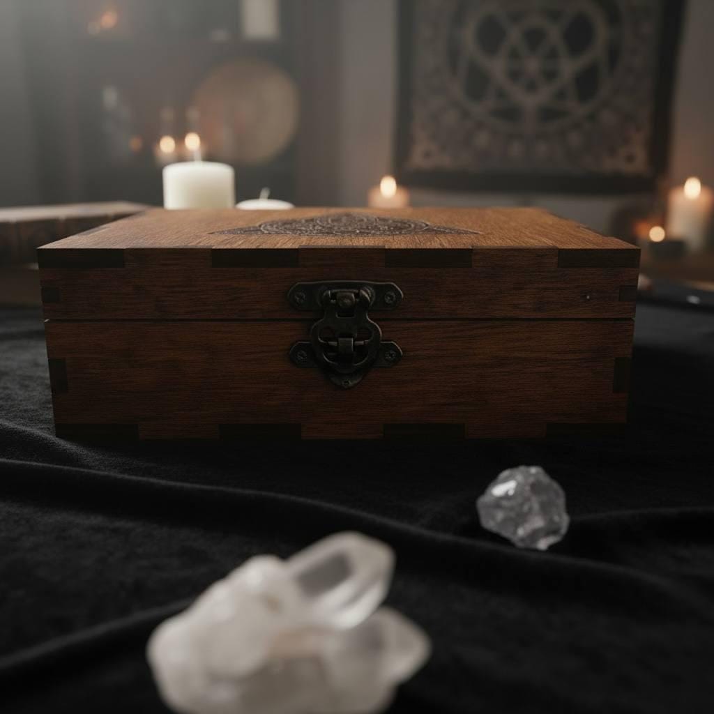 Tarot Card Box for Two Decks, Wooden Tarot Storage with Lock, Engraved Divination Case