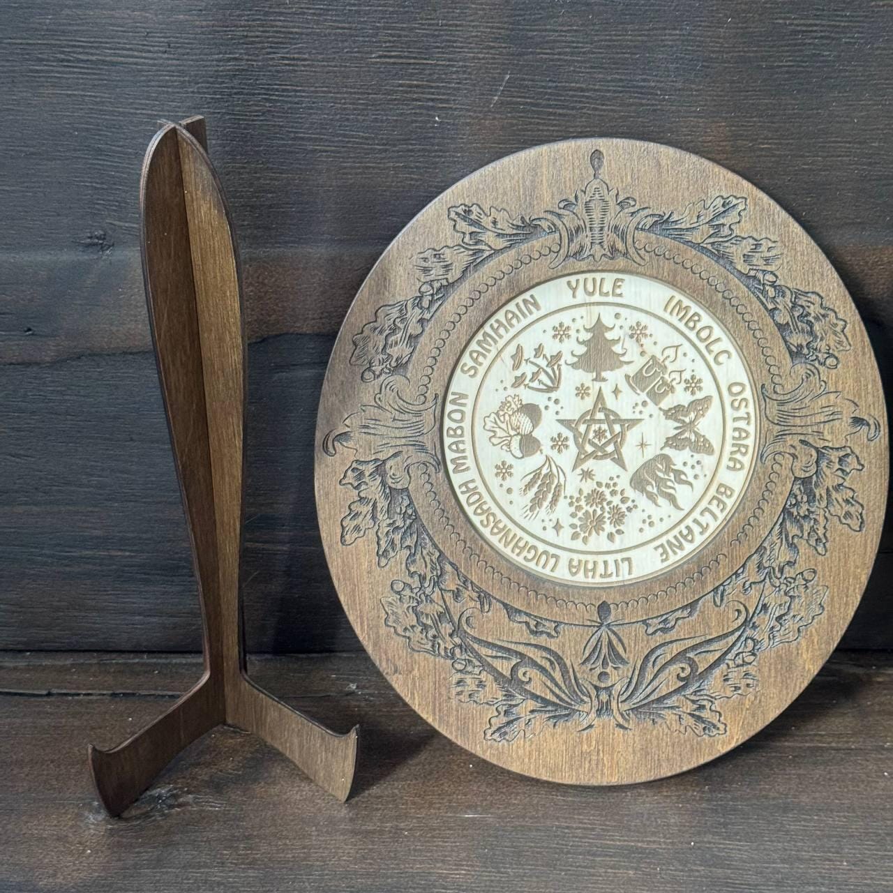Wiccan Wheel of the Year Wooden Calendar with Sabbats, Pagan Altar Decor, Witchcraft Ritual Tool