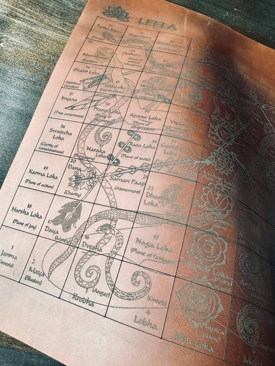 Leela Game Board – Handcrafted Leather Spiritual Tool | Karma Snakes & Sacred Geometry