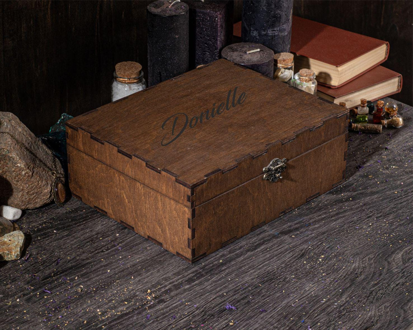 Personalized Wooden Accessories Box – Witchy Storage Chest, Tarot & Crystal Organizer