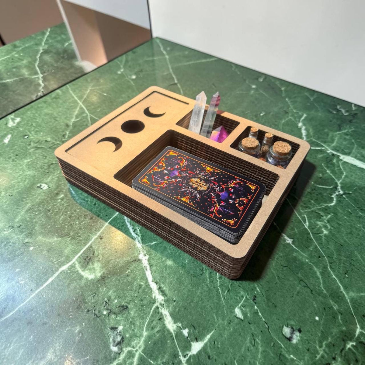 Moon Phase Tarot and Crystal Organizer, Divided Witchcraft Storage Box
