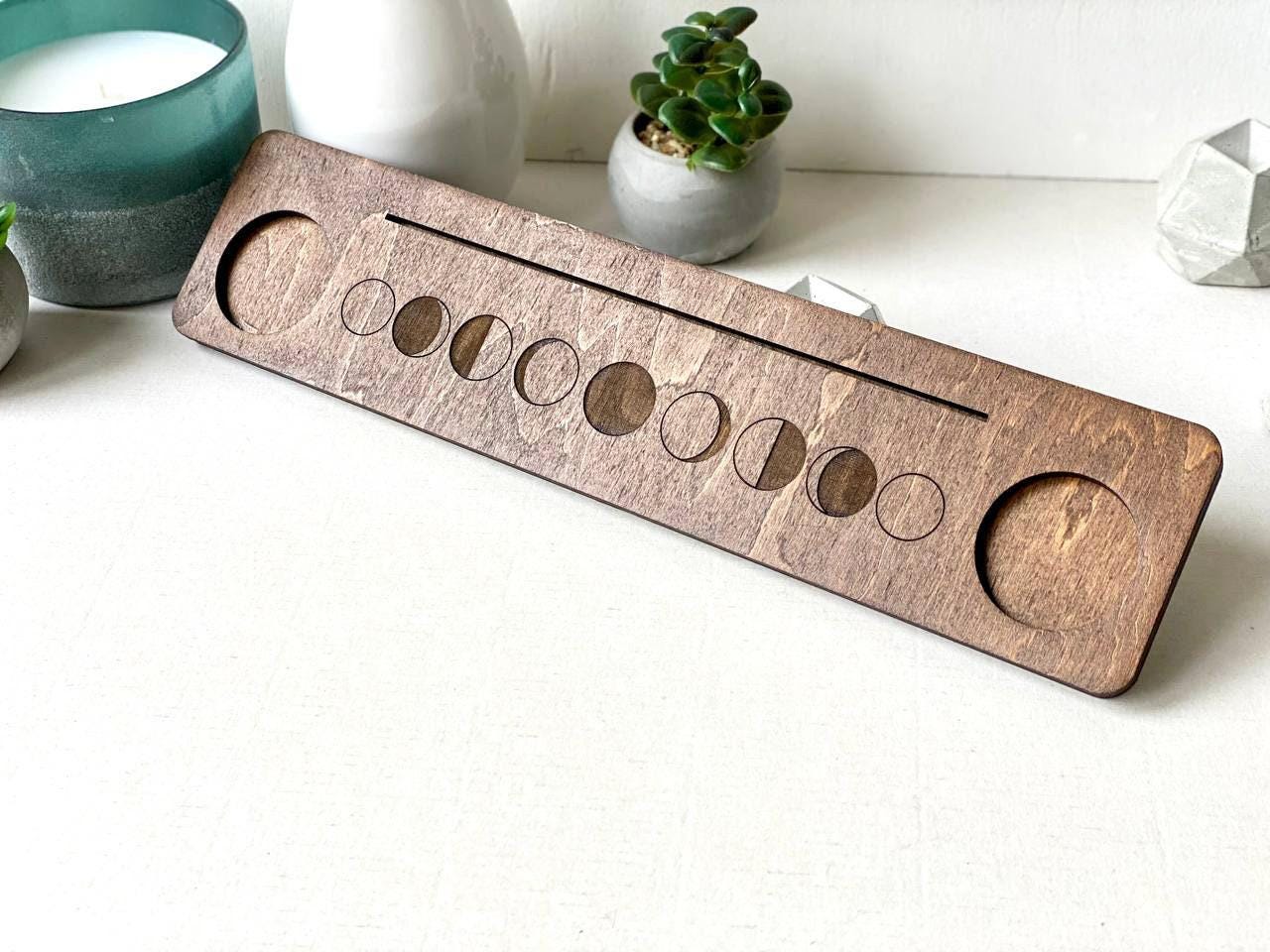 Moon Phase Tarot Stand with Candle Holders, Wooden Altar Display