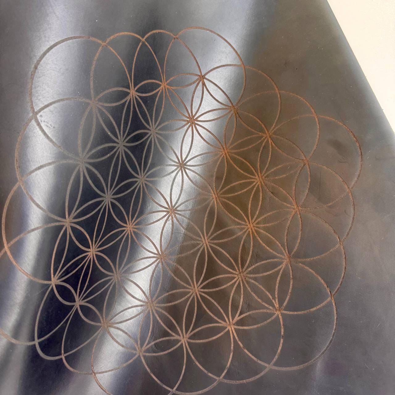 Engraved Leather Flower of Life Divination Mat