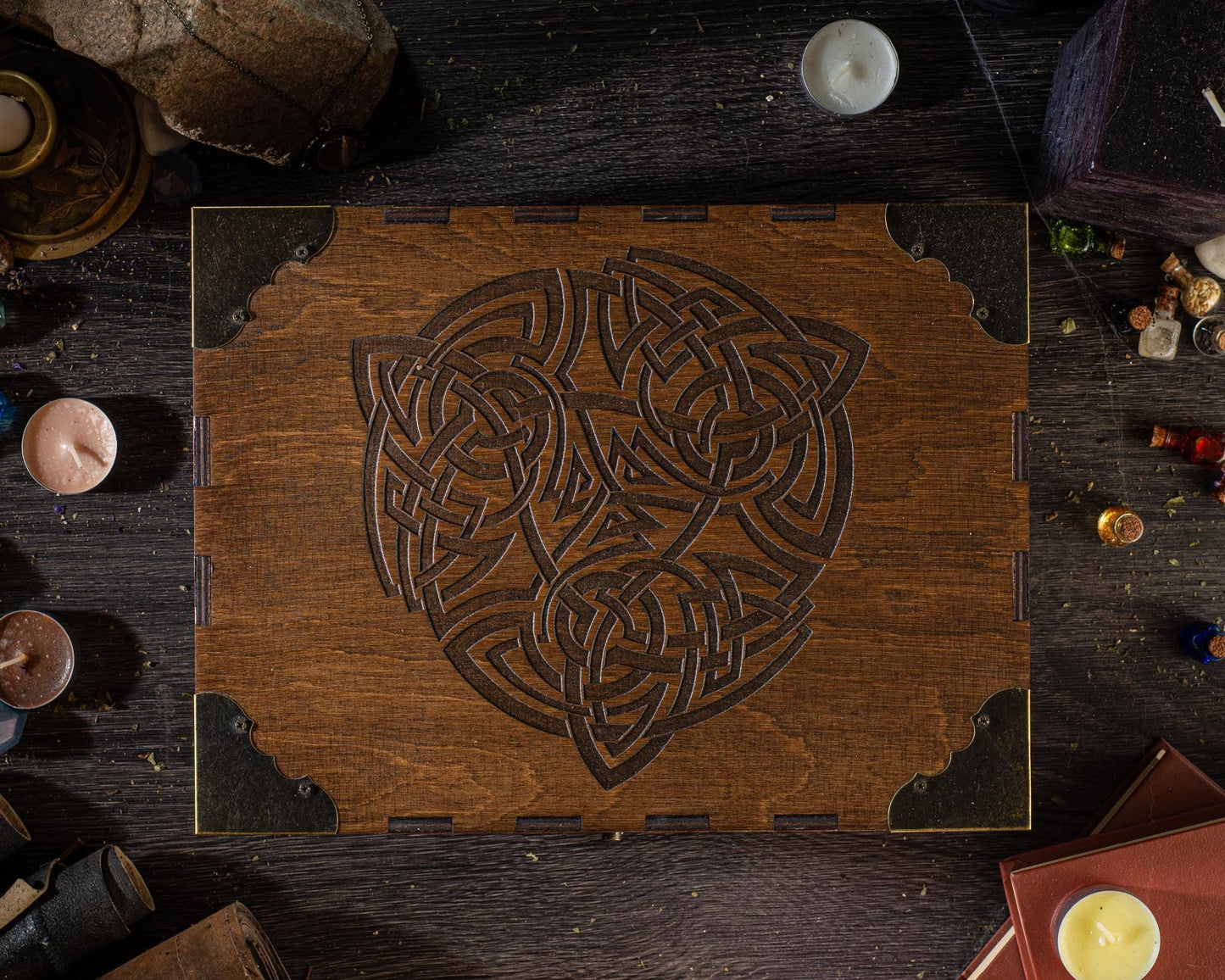 Celtic Wooden Storage Box with Engraving, Viking Style Jewelry Box, Medieval Keepsake Chest