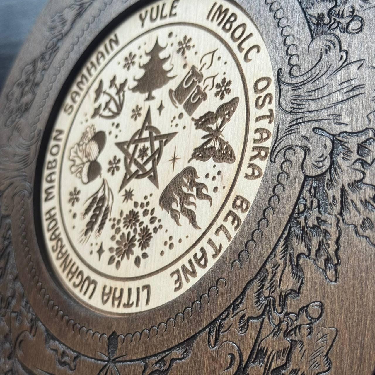 Wiccan Wheel of the Year Wooden Calendar with Sabbats, Pagan Altar Decor, Witchcraft Ritual Tool