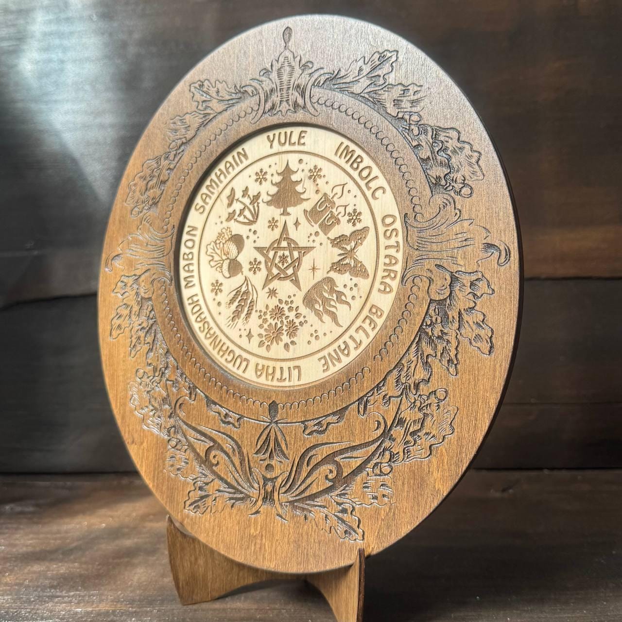 Wiccan Wheel of the Year Wooden Calendar with Sabbats, Pagan Altar Decor, Witchcraft Ritual Tool