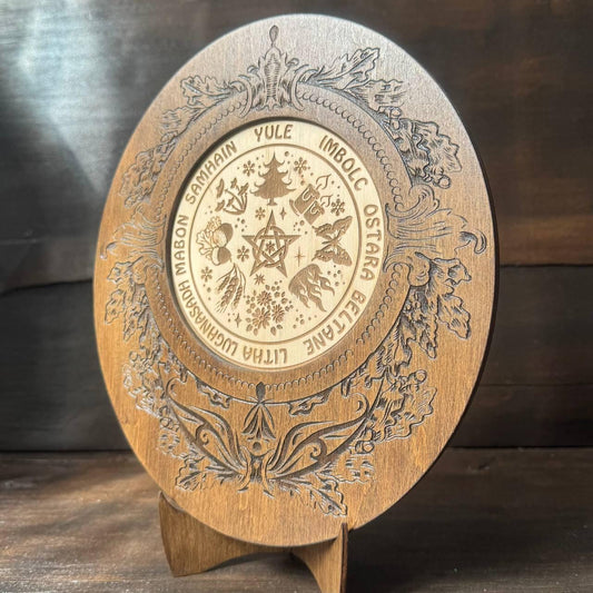 Wiccan Wheel of the Year Wooden Calendar with Sabbats, Pagan Altar Decor, Witchcraft Ritual Tool