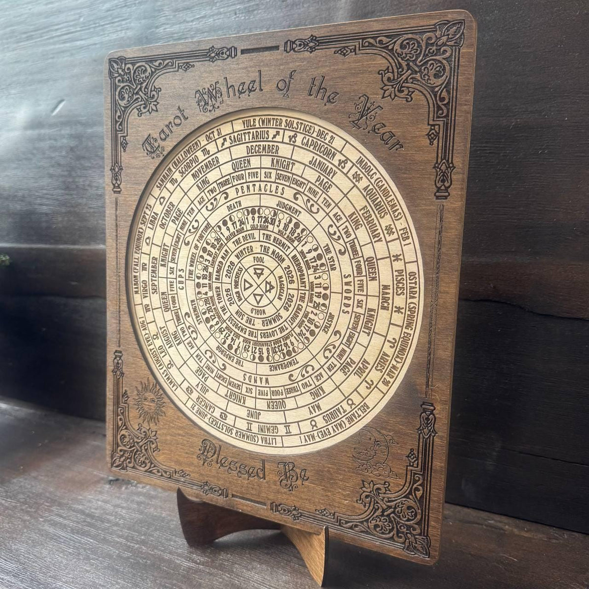 Tarot Wheel of the Year Calendar – Wiccan Zodiac Wall Art, Pagan Sabbat Wheel Gift