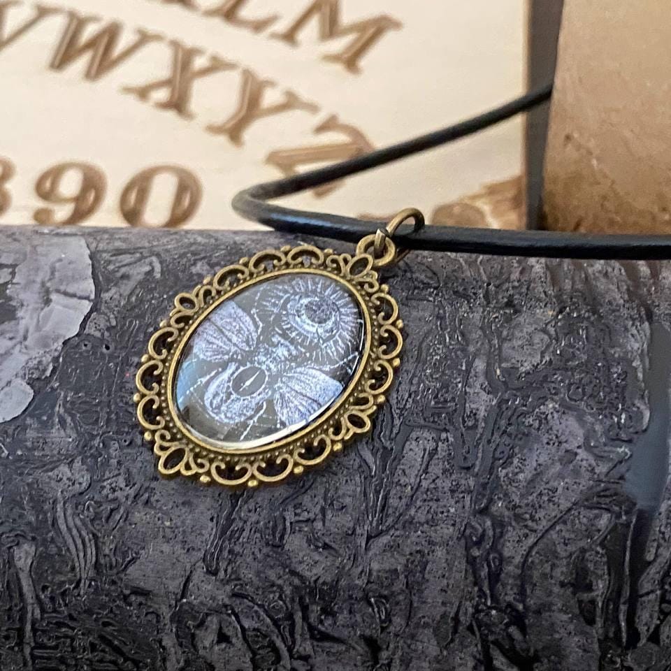Scarab Beetle Necklace, Egyptian Pendant, Gothic Insect Jewelry, Oval Amulet