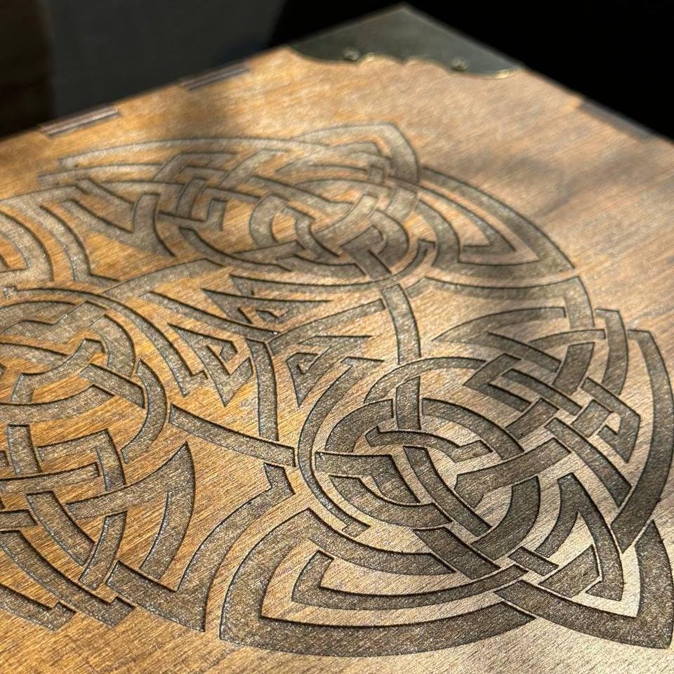 Celtic Wooden Storage Box with Engraving, Viking Style Jewelry Box, Medieval Keepsake Chest