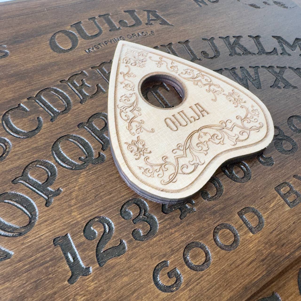 Wooden Ouija Planchette, Engraved Spirit Board Pointer, Witchcraft Divination Tool