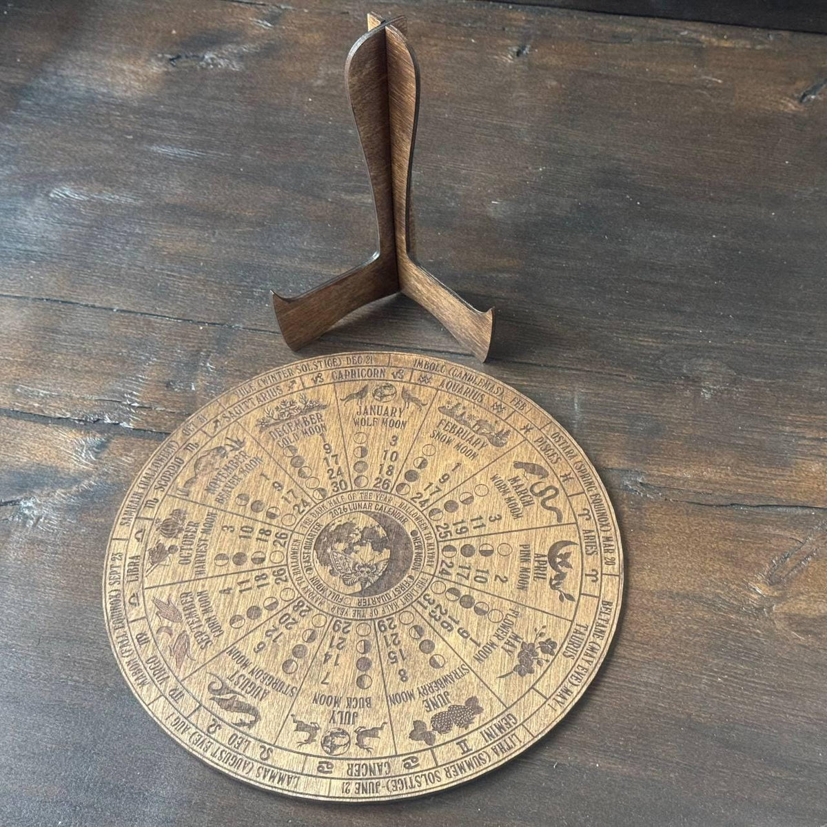 2026 Lunar Calendar Wooden Wall Art, Moon Phase Zodiac Decor for Astrology Lovers