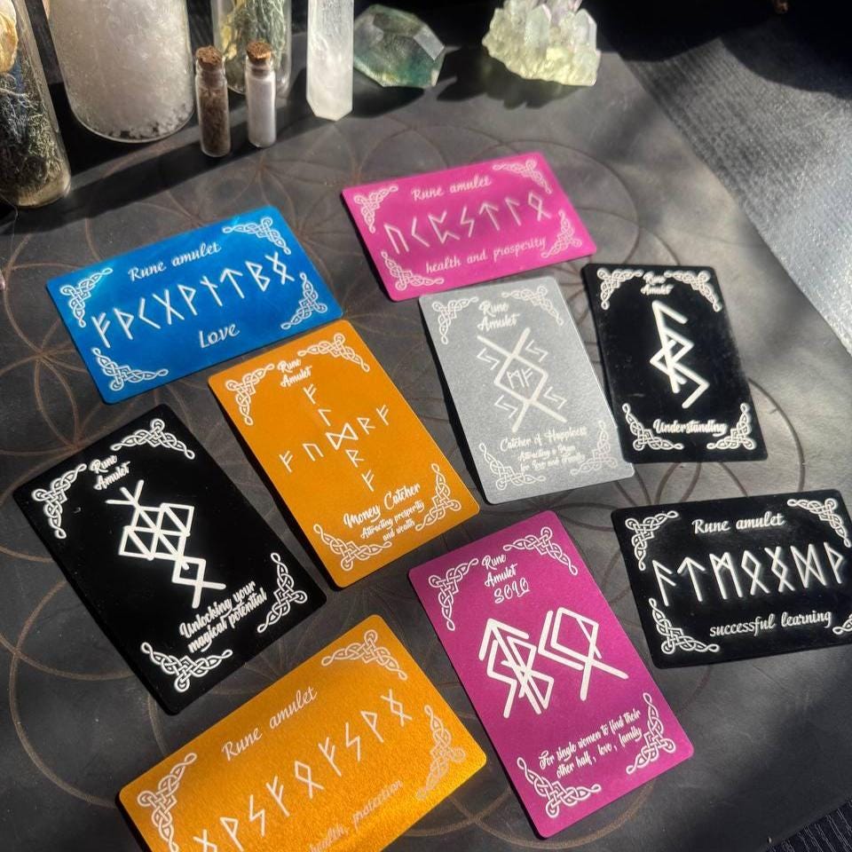 Love runic amulet, cards with runes stav, esoteric talisman gift, runes metaphysical cards for attraction