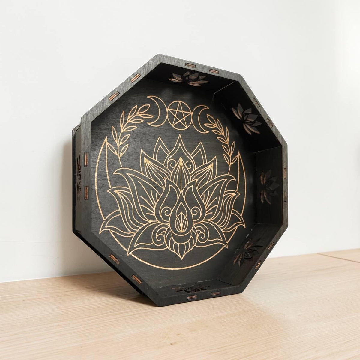 Personalized Lotus Altar Tray, 11 Inch Wenge Tarot & Crystal Display