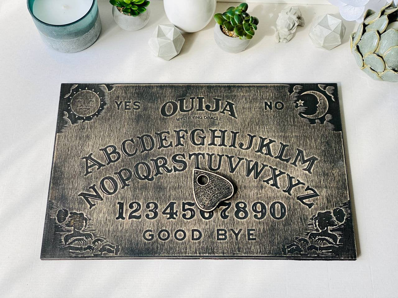 Black Wooden Ouija Board with Planchette: Fortune Teller Occult Game