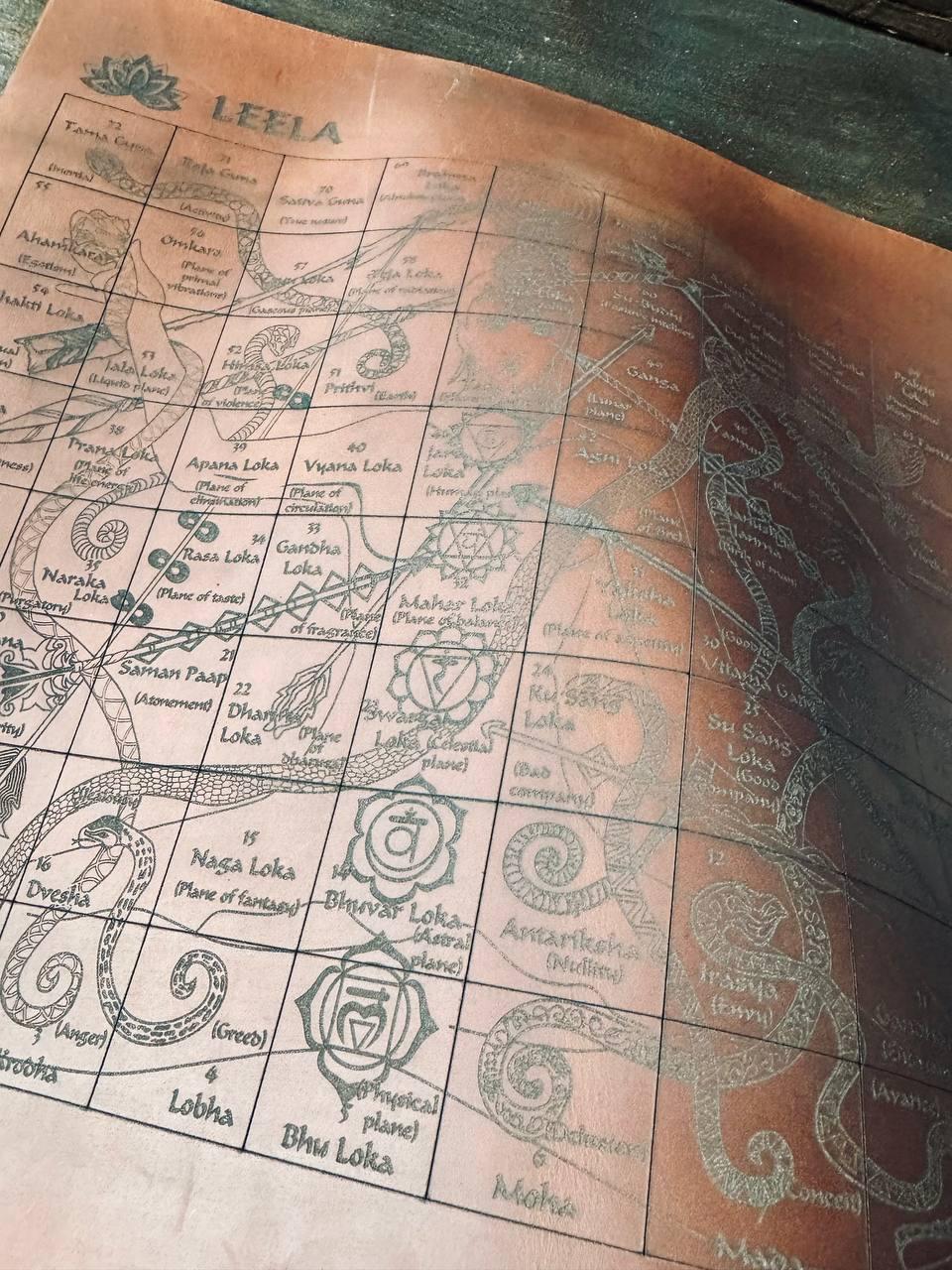 Leela Game Board – Handcrafted Leather Spiritual Tool | Karma Snakes & Sacred Geometry