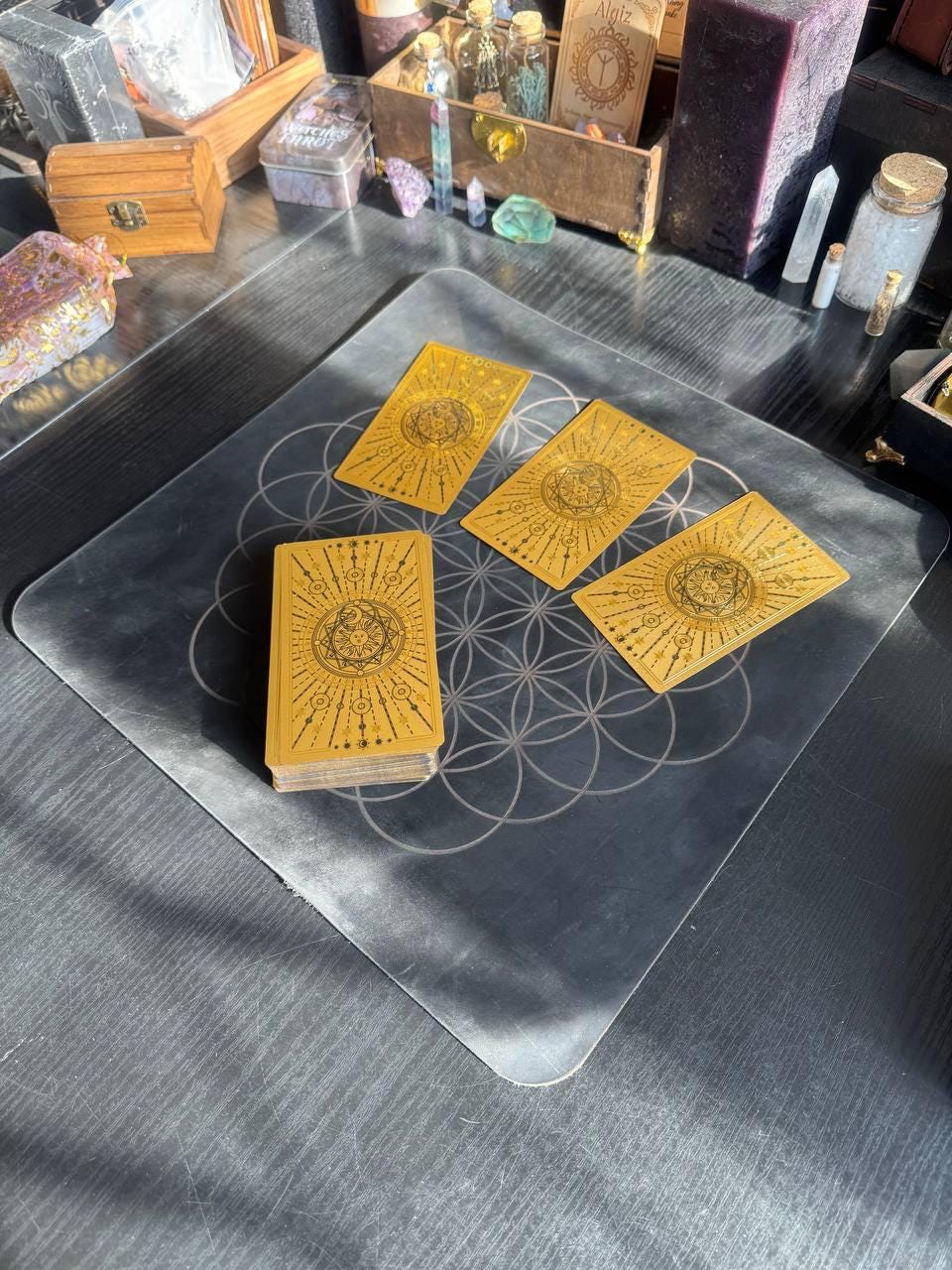 Flower of Life Leather Divination Mat for Tarot & Runes
