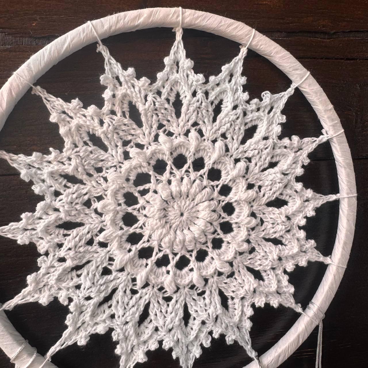 White Crochet Dream Catcher – Boho Bedroom & Nursery Decor