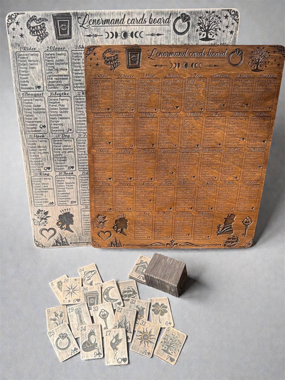 Lenormand Reading Board Wooden Oracle Spread Board, Fortune Telling Mat, Witchcraft Altar Decor