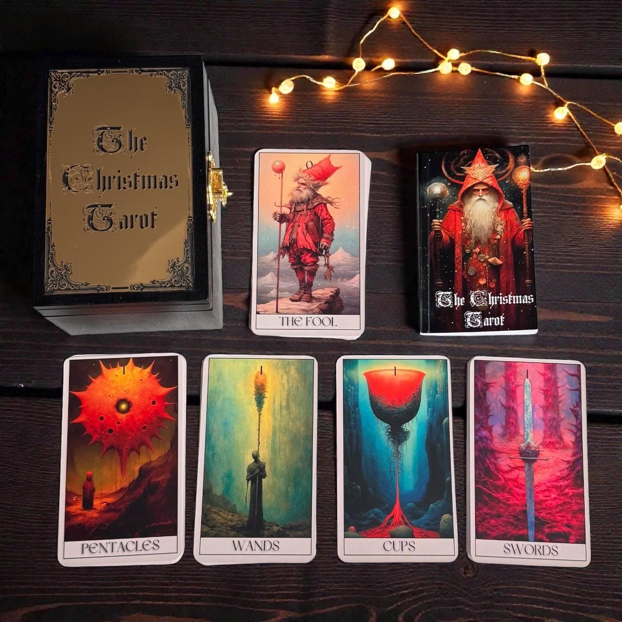 Gothic Christmas Tarot Deck with Wooden Box, 78 Card Set